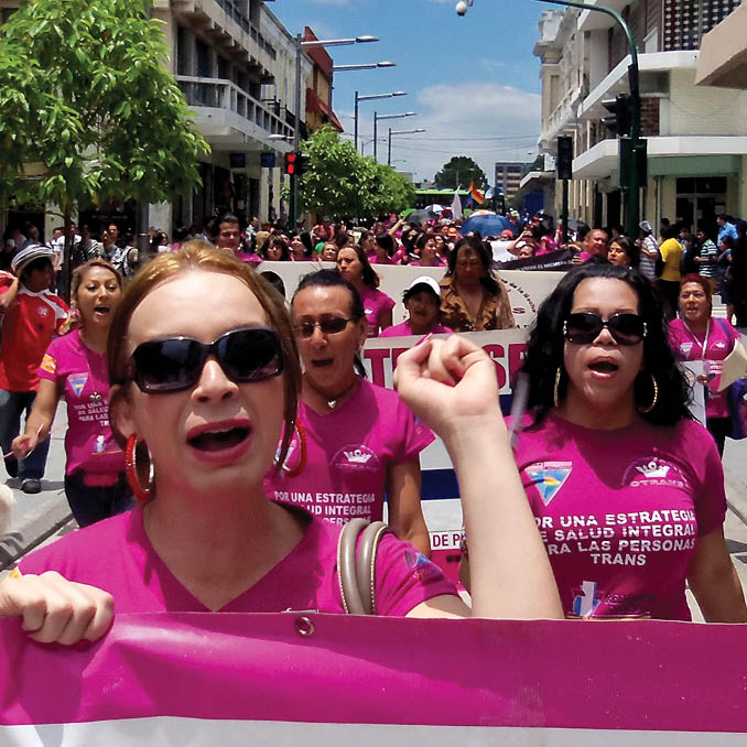 Claudia Spellmant of REDLACTRANS on a march through the streets of Guatemala to demand an end to transphobia in Latin America.