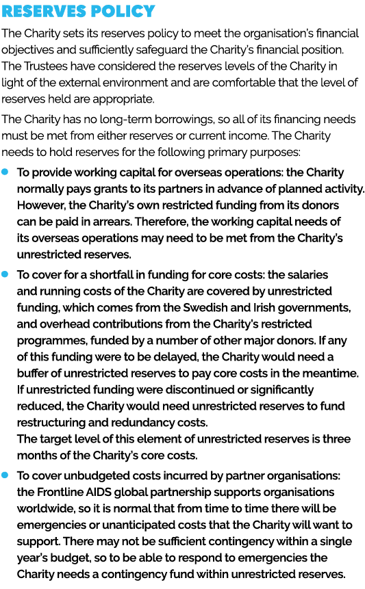 RESERVES POLICY The Charity sets its reserves policy to meet the organisation’s financial objectives and sufficiently...
