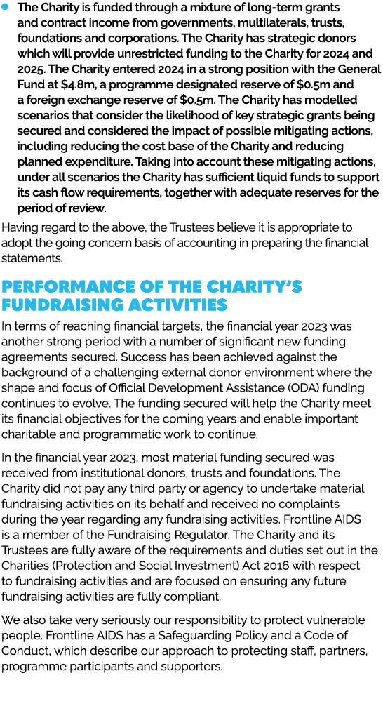 ￼ The Charity is funded through a mixture of long term grants and contract income from governments, multilaterals, tr...
