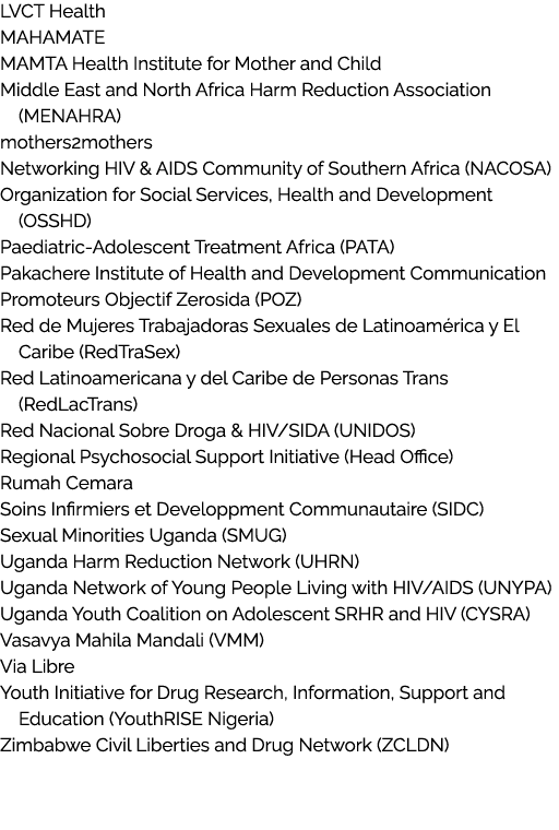 LVCT Health MAHAMATE MAMTA Health Institute for Mother and Child Middle East and North Africa Harm Reduction Associat...