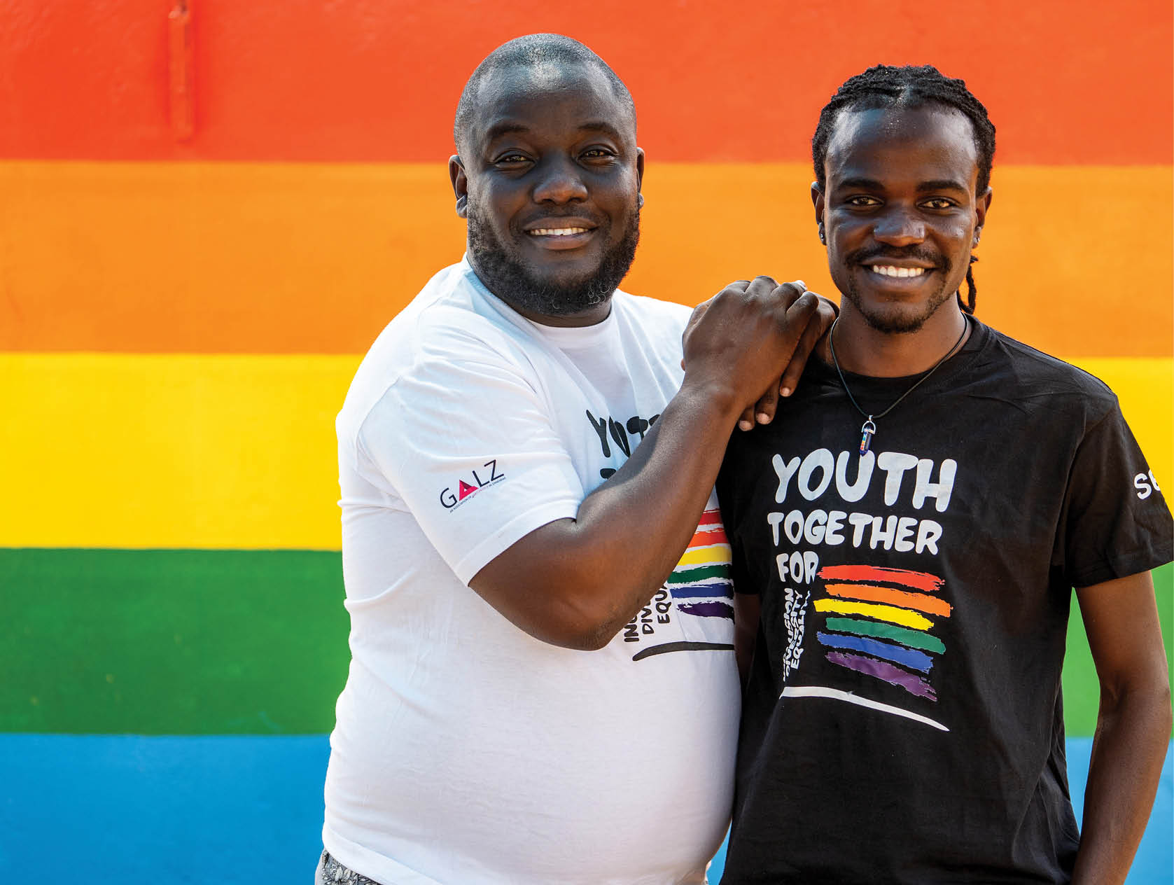 Sylvester, Advocacy Officer (GALZ), and Robert, an Ordaa Advocate, at GALZ's wellness centre in Harare, Zimbabwe.