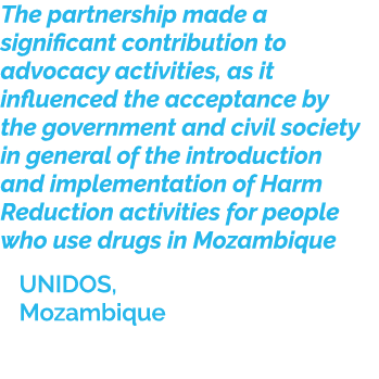 The partnership made a significant contribution to advocacy activities, as it influenced the acceptance by the govern...