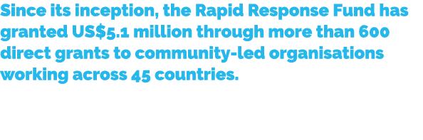 Since its inception, the Rapid Response Fund has granted US$5.1 million through more than 600 direct grants to commun...