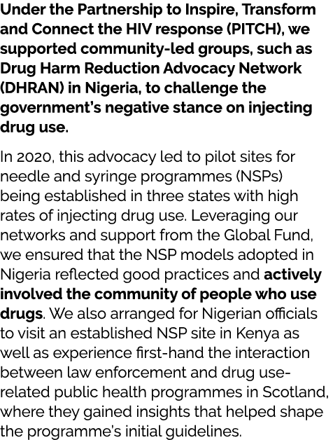 Under the Partnership to Inspire, Transform and Connect the HIV response (PITCH), we supported community led groups, ...