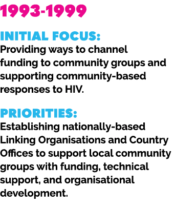 1993 1999 INITIAL FOCUS: Providing ways to channel funding to community groups and supporting community based respons...