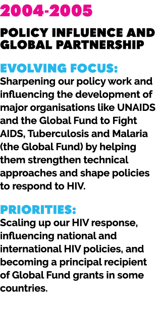 2004 2005 POLICY INFLUENCE AND GLOBAL PARTNERSHIP Evolving focus: Sharpening our policy work and influencing the deve...