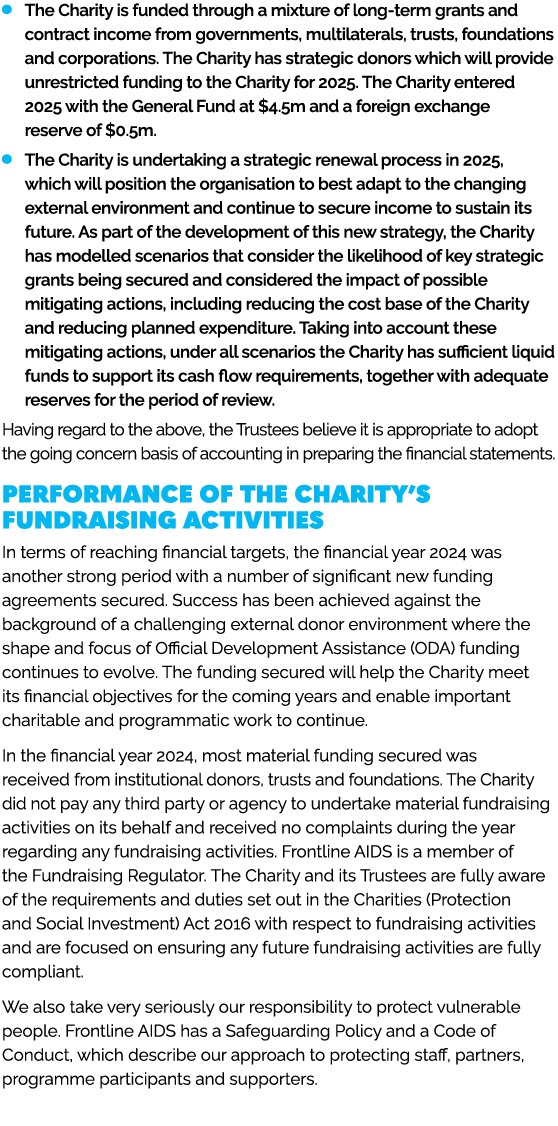 ￼ The Charity is funded through a mixture of long term grants and contract income from governments, multilaterals, tr...