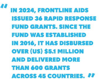 “ In 2024, Frontline AIDS issued 36 Rapid Response Fund grants. Since the Fund was established in 2016, it has disbur...