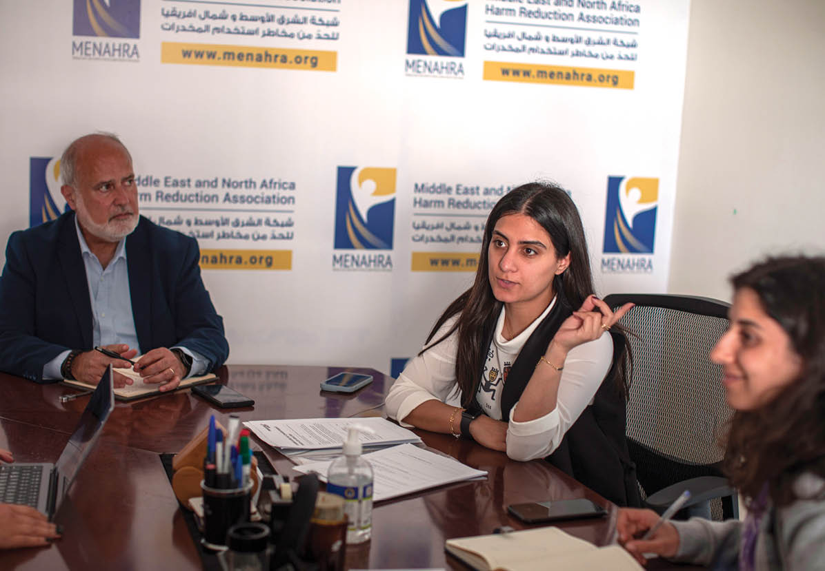 On April 27th, 2023, Alie Aaraj, Executive of Menahra works with his team inside his office in Beirut, Lebanon. “It’s now more than 6 years we don’t have any new HIV infection among people inject drugs in Lebanon as a result of outreach programs run by the synergies with the civil society organizations in Lebanon” FRONTLINE AIDS / Diego Ibarra S nchez     