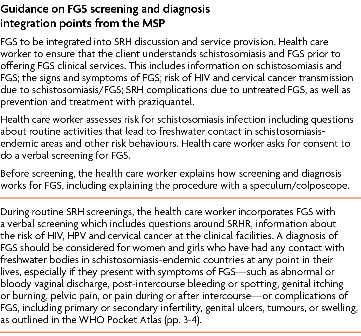 Guidance on FGS screening and diagnosis integration points from the MSP FGS to be integrated into SRH discussion and ...