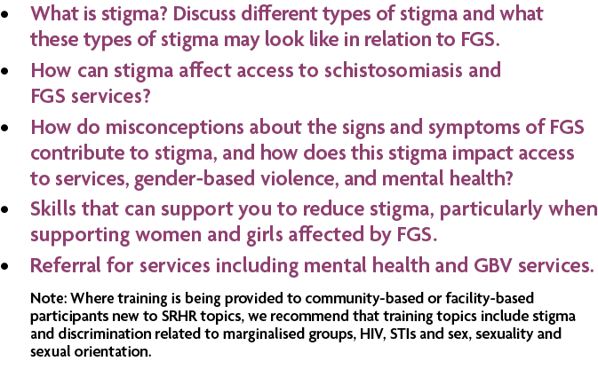 • What is stigma? Discuss different types of stigma and what these types of stigma may look like in relation to FGS. ...