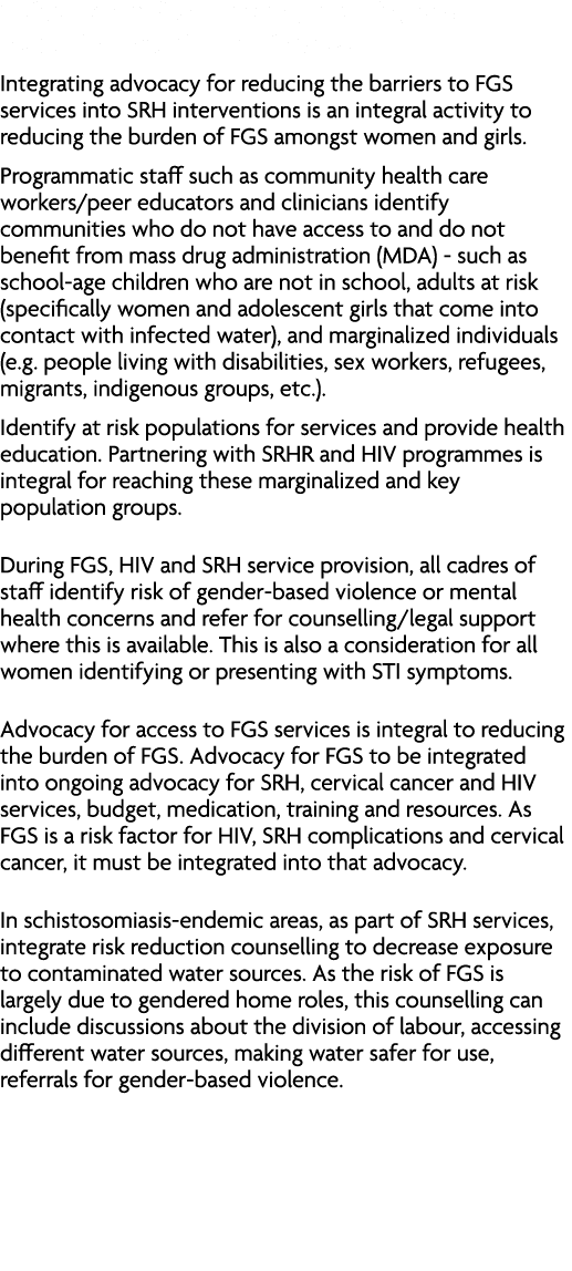 Guidance on FGS screening and diagnosis integration points from the MSP Integrating advocacy for reducing the barrier...