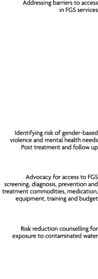 Addressing barriers to access in FGS services Identifying risk of gender based violence and mental health needs Post ...