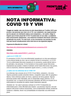 Nota informativa: COVID 19 Y VIH