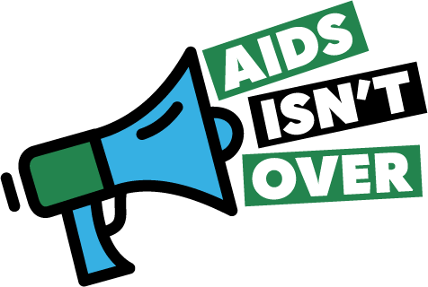Logo saying AIDS isn't over